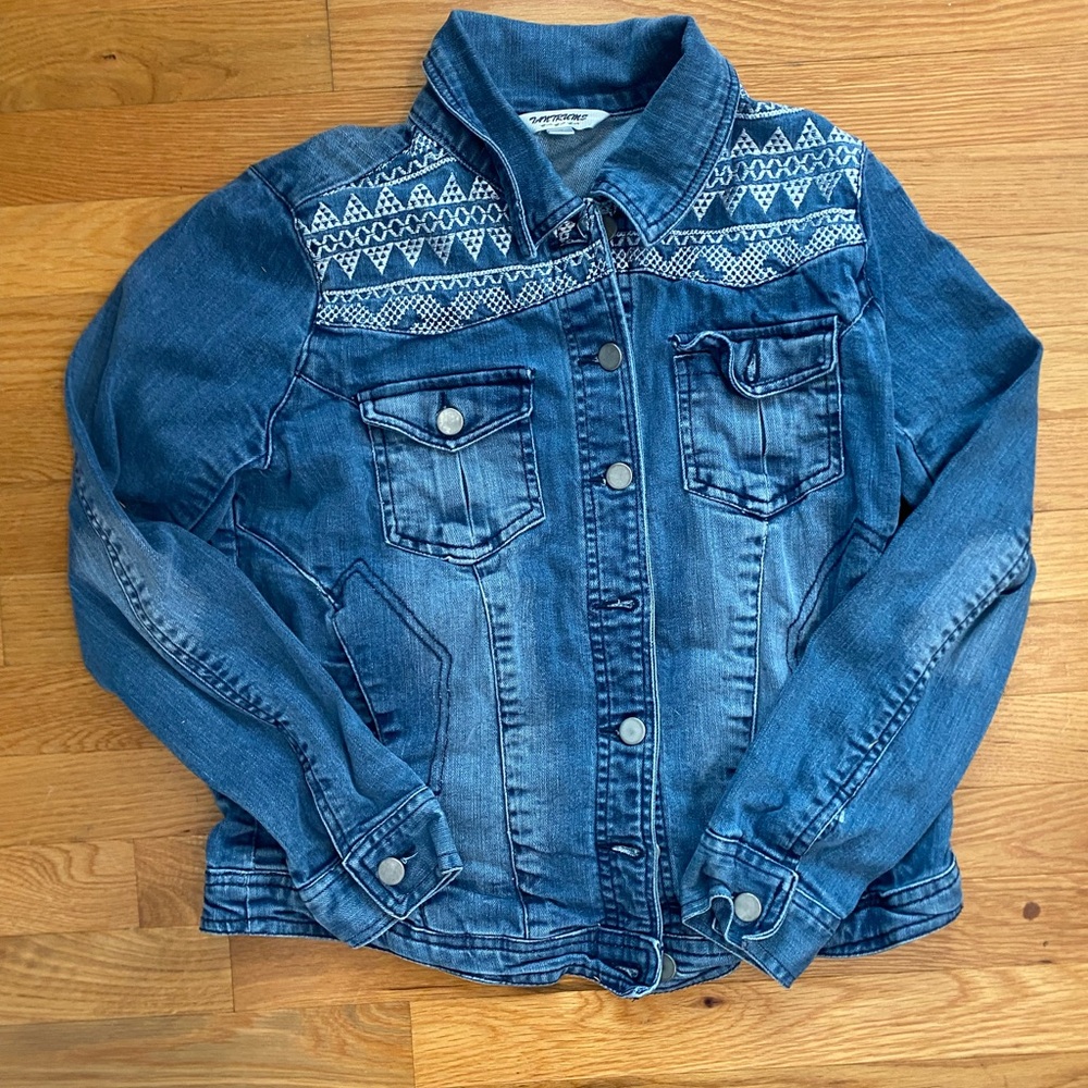 Blue Denim Jacket with Patterned Shoulders